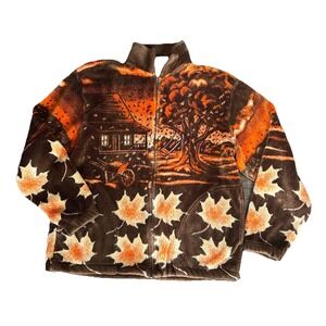 VTG Art Unlimited Sportswear Fleece Jacket  Zip Trees Farm 90s Y2K Grandpa S/M‎